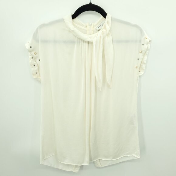 Sandro Sandro Paris Courbe Studded Blouse Top 6US/2/M White Cotton - Picture 1 of 14